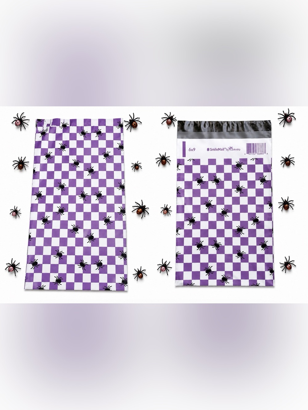 30 6โ x 9โ Halloween Checkered Spider Poly Mailers